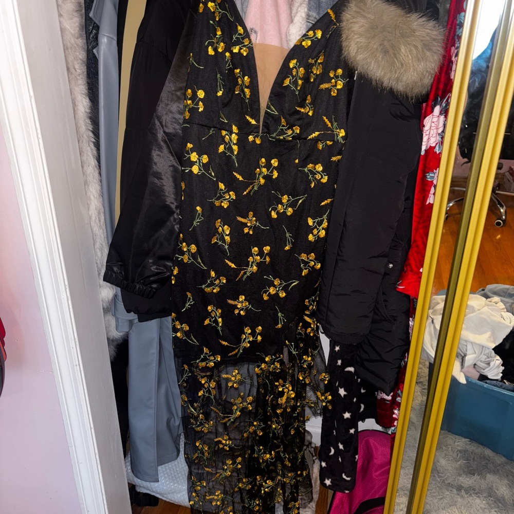 Fashion Nova Black and Yellow Floral Maxi Dress